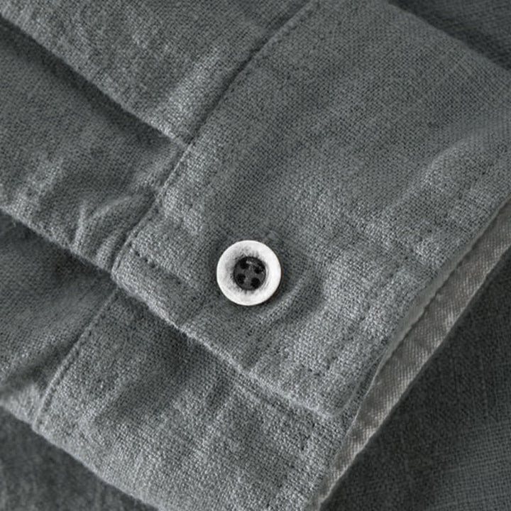 Buddha Stones Camicia da uomo a maniche lunghe, tinta unita, stile Tang, con colletto alla coreana, tinta unita, ideale per primavera/estate e casual, con taschino. - image 9