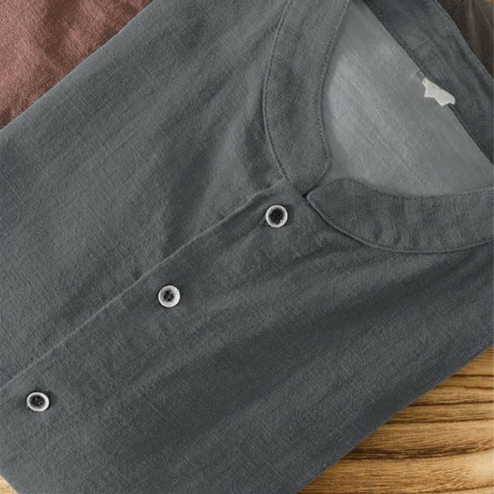 Buddha Stones Camicia da uomo a maniche lunghe, tinta unita, stile Tang, con colletto alla coreana, tinta unita, ideale per primavera/estate e casual, con taschino. - image 4