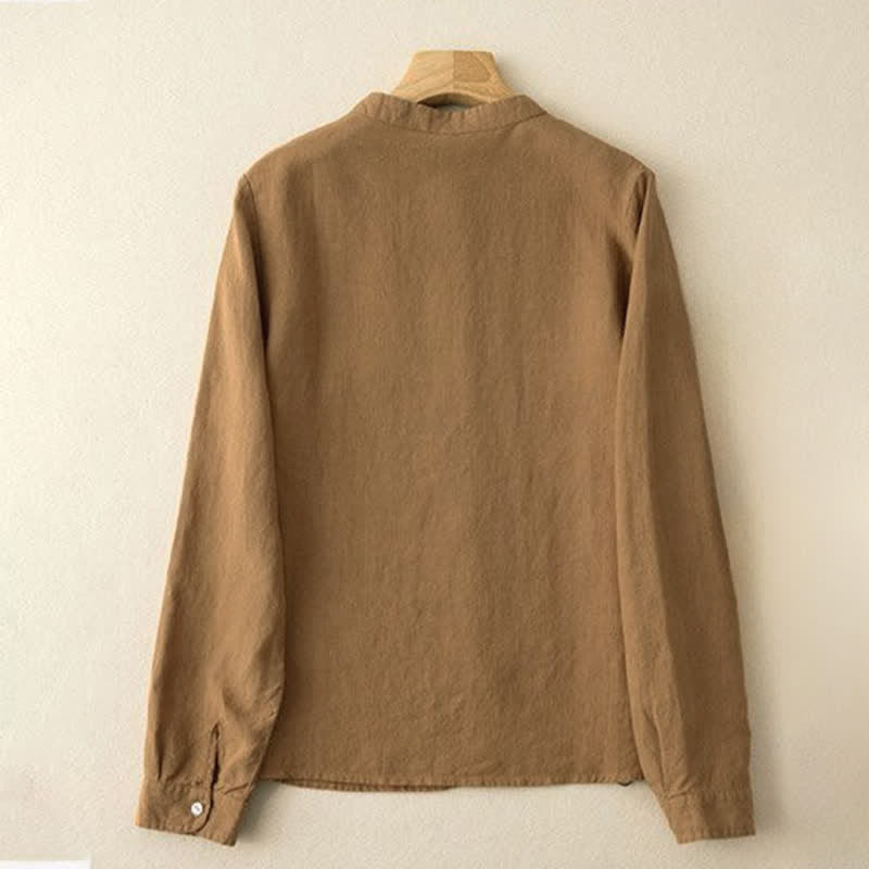 Buddha Stones Camicie da donna a maniche lunghe, stile Tang, tinta unita, per l'autunno, casual, con colletto alla coreana. - image 10