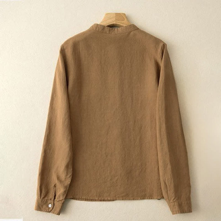 Buddha Stones Camicie da donna a maniche lunghe, stile Tang, tinta unita, per l'autunno, casual, con colletto alla coreana. - image 10