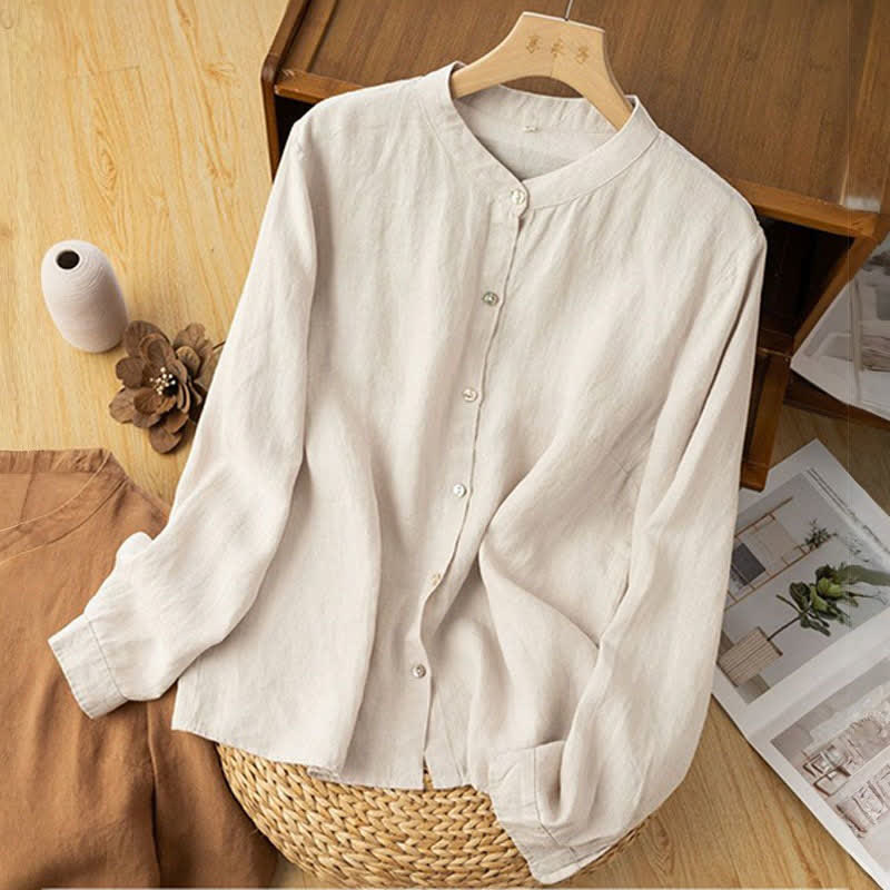 Buddha Stones Camicie da donna a maniche lunghe, stile Tang, tinta unita, per l'autunno, casual, con colletto alla coreana. - image 19