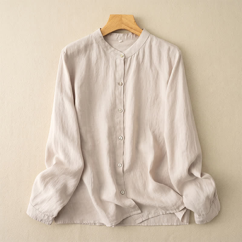 Buddha Stones Camicie da donna a maniche lunghe, stile Tang, tinta unita, per l'autunno, casual, con colletto alla coreana. - Beige - US12, UK/AU16, EU44 (3XL) - image 18