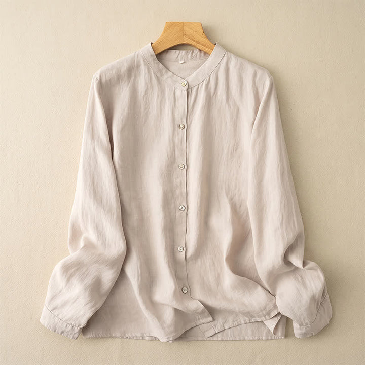 Buddha Stones Camicie da donna a maniche lunghe, stile Tang, tinta unita, per l'autunno, casual, con colletto alla coreana. - Beige - US12, UK/AU16, EU44 (3XL) - image 18