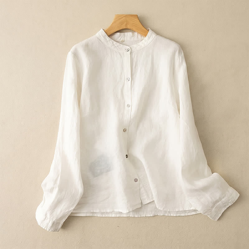 Buddha Stones Camicie da donna a maniche lunghe, stile Tang, tinta unita, per l'autunno, casual, con colletto alla coreana. - Bianco - US12, UK/AU16, EU44 (3XL) - image 22