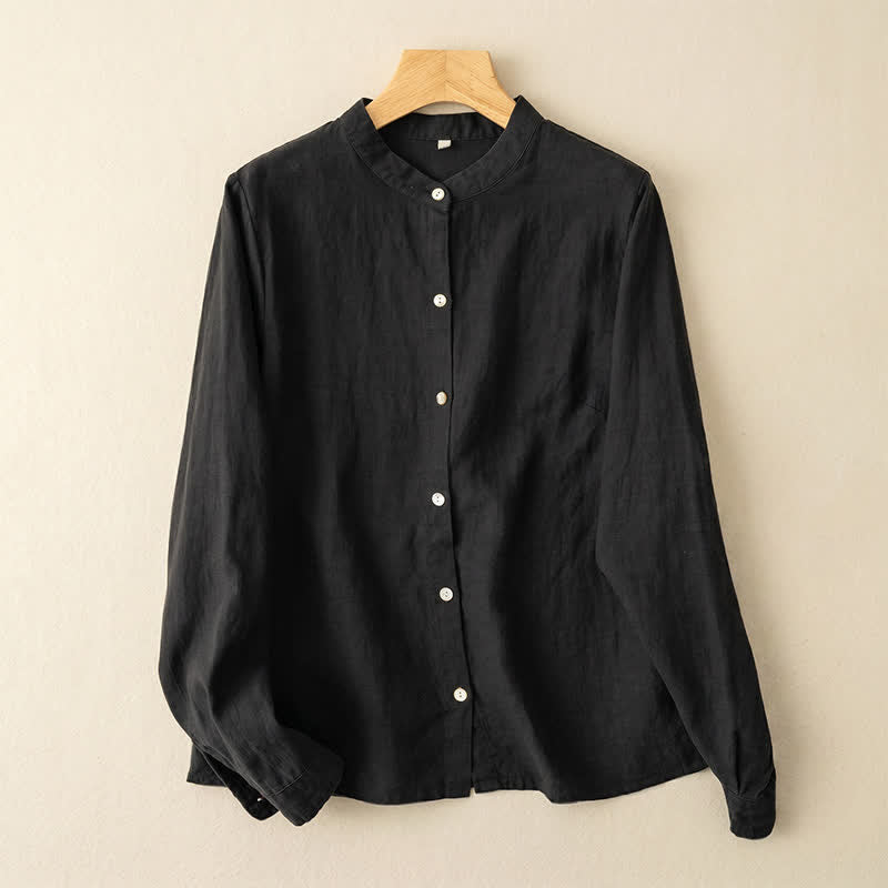 Buddha Stones Camicie da donna a maniche lunghe, stile Tang, tinta unita, per l'autunno, casual, con colletto alla coreana. - Nero - US12, UK/AU16, EU44 (3XL) - image 14