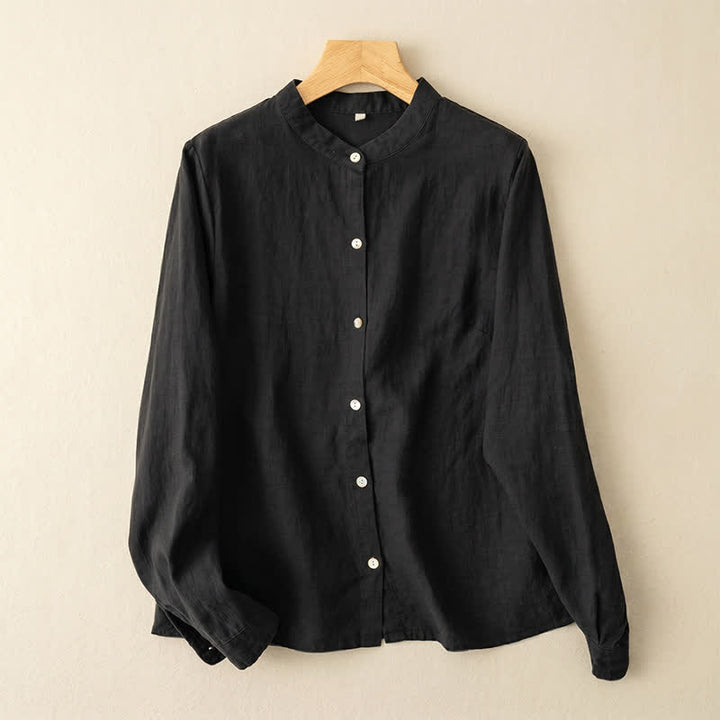 Buddha Stones Camicie da donna a maniche lunghe, stile Tang, tinta unita, per l'autunno, casual, con colletto alla coreana. - Nero - US12, UK/AU16, EU44 (3XL) - image 14