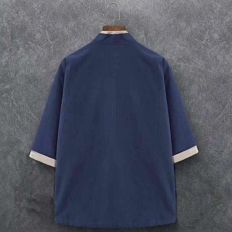 Buddha Stones Kimono da uomo primaverile/estivo, minimalista, casual, con nodo e bottoni, in tinta unita, maniche a tre quarti, in cotone. - image 1