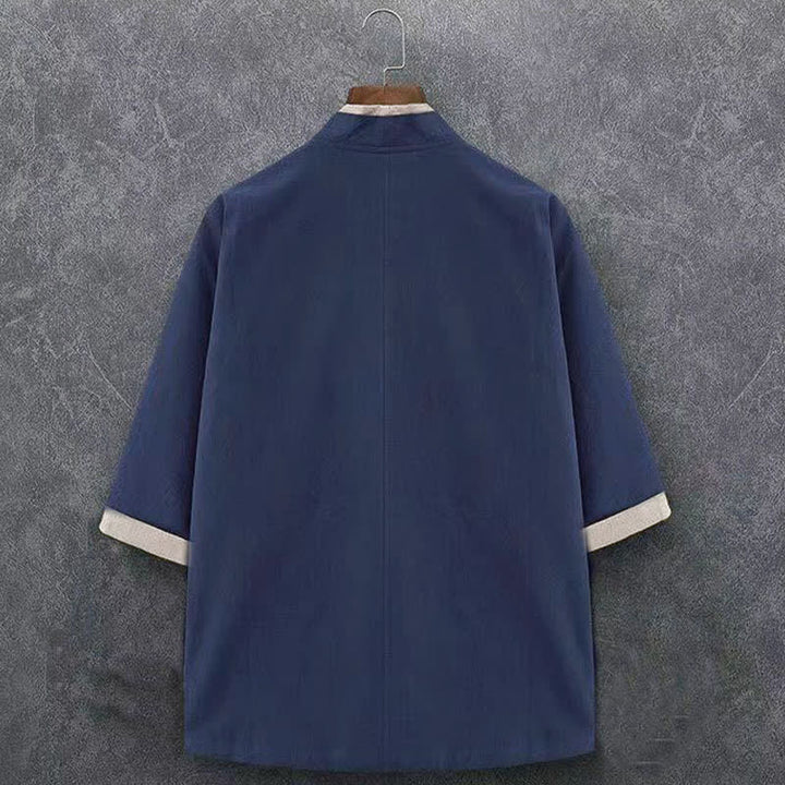 Buddha Stones Kimono da uomo primaverile/estivo, minimalista, casual, con nodo e bottoni, in tinta unita, maniche a tre quarti, in cotone. - image 1