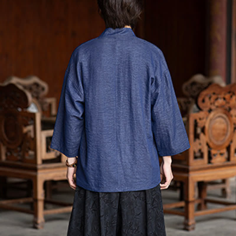 Buddha Stones Kimono da uomo primaverile/estivo, casual, minimalista, con coulisse, maniche a tre quarti e tasca. - image 3