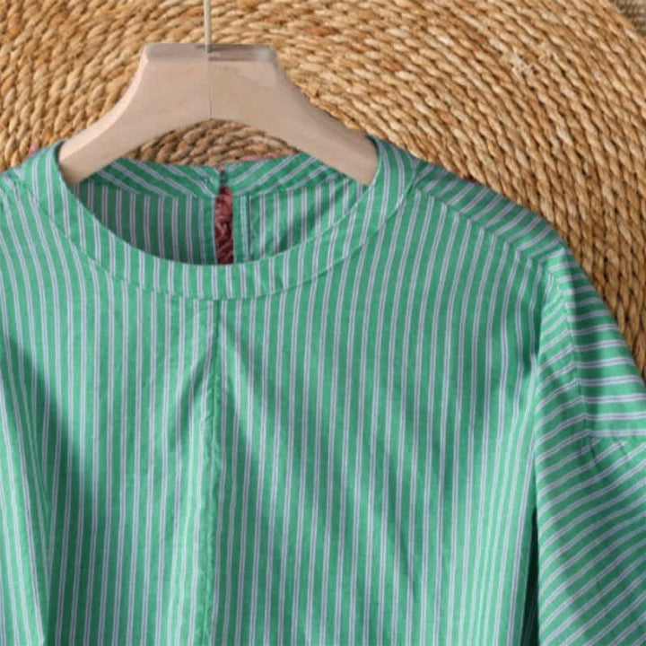 Buddha Stones T-shirt da donna a maniche lunghe con scollo rotondo, a righe verdi, stile casual e minimalista, ideale per la primavera. - image 5