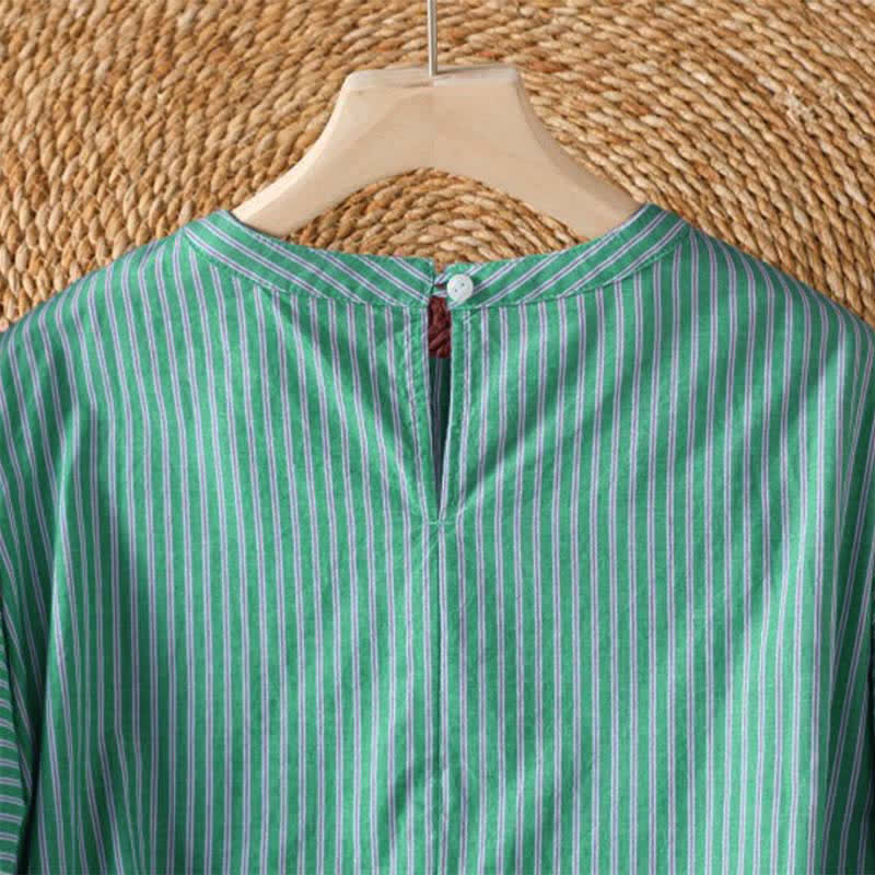 Buddha Stones T-shirt da donna a maniche lunghe con scollo rotondo, a righe verdi, stile casual e minimalista, ideale per la primavera. - image 4