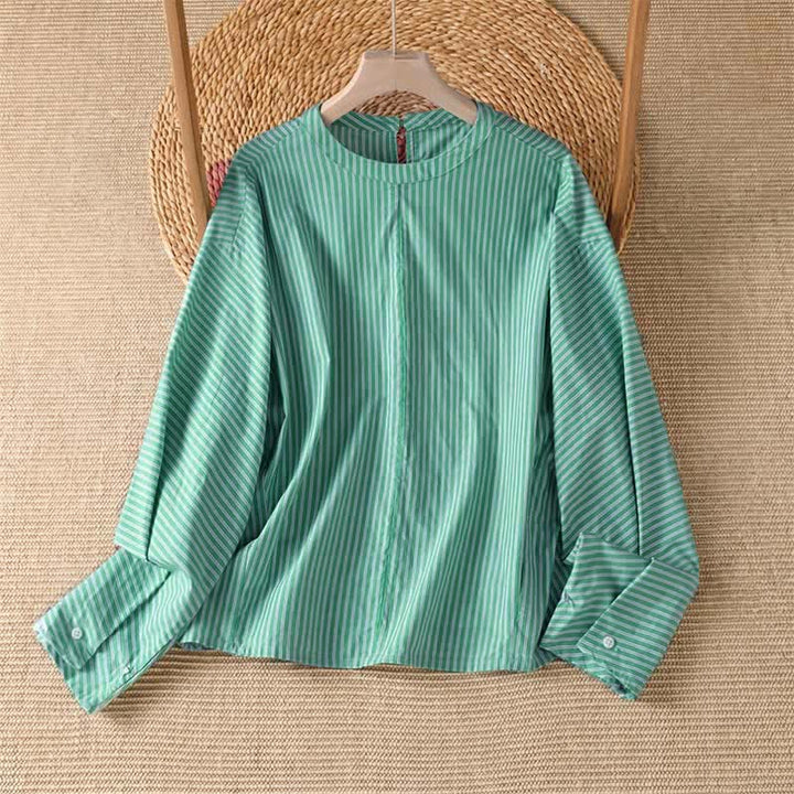 Buddha Stones T-shirt da donna a maniche lunghe con scollo rotondo, a righe verdi, stile casual e minimalista, ideale per la primavera. - Acquamarina media - US14, UK/AU18, EU46 (2XL) - image 0