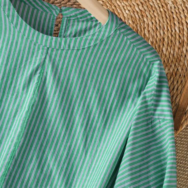 Buddha Stones T-shirt da donna a maniche lunghe con scollo rotondo, a righe verdi, stile casual e minimalista, ideale per la primavera. - image 6