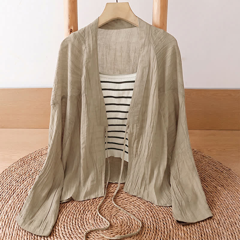 Buddha Stones Kimono estivo casual da donna in stile boho con pieghe e coulisse, tinta unita. - image 2