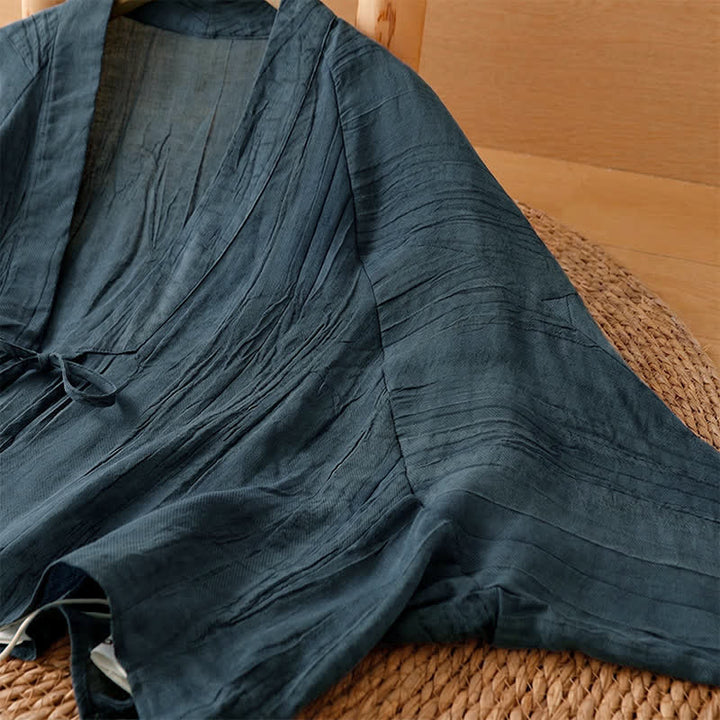 Buddha Stones Kimono estivo casual da donna in stile boho con pieghe e coulisse, tinta unita. - image 16