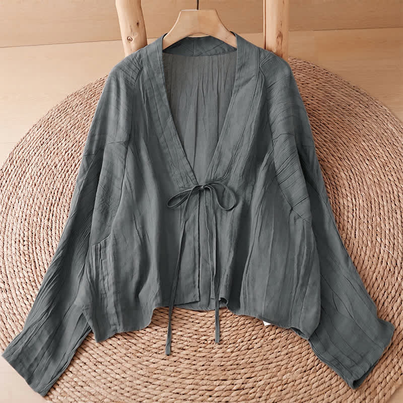 Buddha Stones Kimono estivo casual da donna in stile boho con pieghe e coulisse, tinta unita. - Grigio ardesia - US14, UK/AU18, EU46 (2XL) - image 32