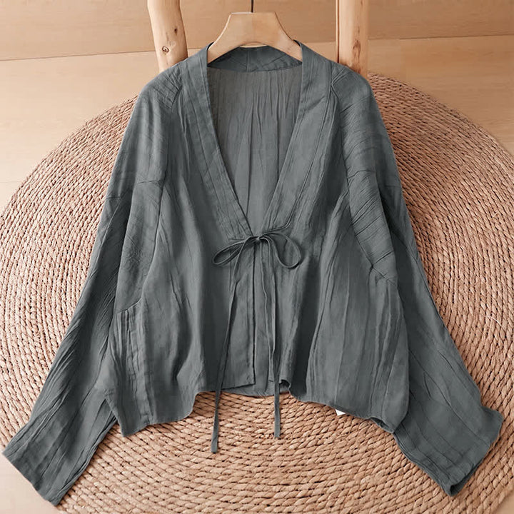 Buddha Stones Kimono estivo casual da donna in stile boho con pieghe e coulisse, tinta unita. - Grigio ardesia - US14, UK/AU18, EU46 (2XL) - image 32