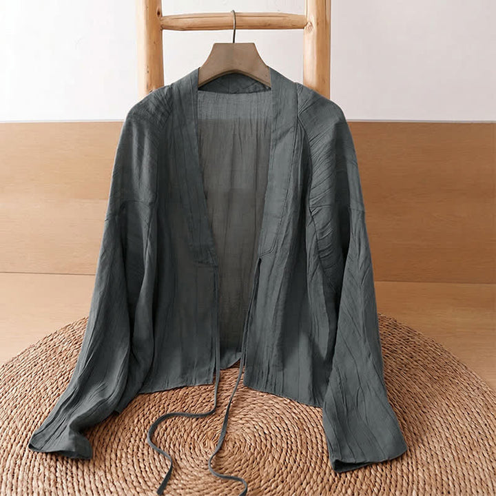Buddha Stones Kimono estivo casual da donna in stile boho con pieghe e coulisse, tinta unita. - image 33