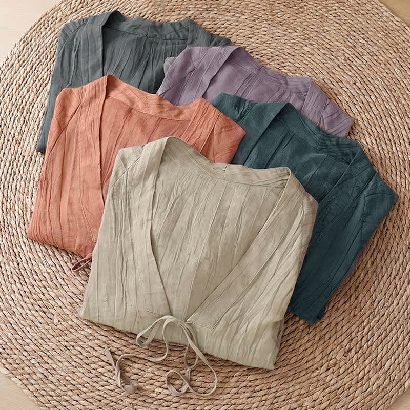 Buddha Stones Kimono estivo casual da donna in stile boho con pieghe e coulisse, tinta unita. - image 38