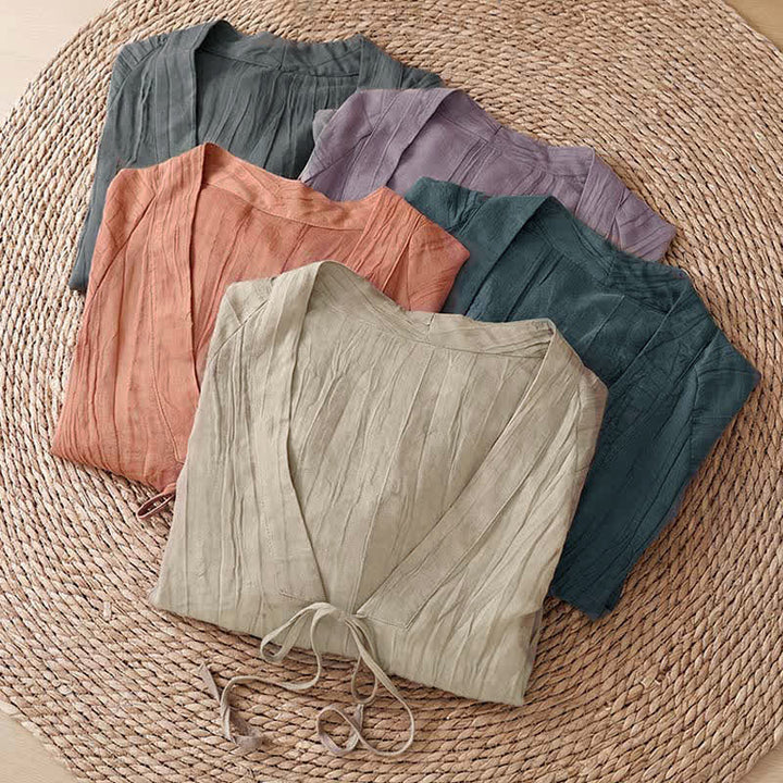 Buddha Stones Kimono estivo casual da donna in stile boho con pieghe e coulisse, tinta unita. - image 38