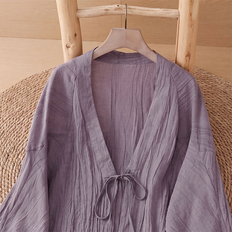 Buddha Stones Kimono estivo casual da donna in stile boho con pieghe e coulisse, tinta unita. - image 22