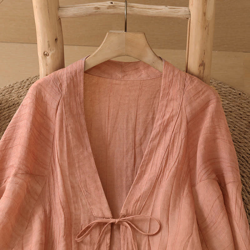 Buddha Stones Kimono estivo casual da donna in stile boho con pieghe e coulisse, tinta unita. - image 27
