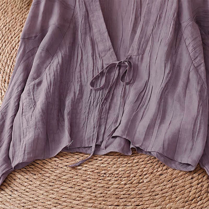 Buddha Stones Kimono estivo casual da donna in stile boho con pieghe e coulisse, tinta unita. - image 24