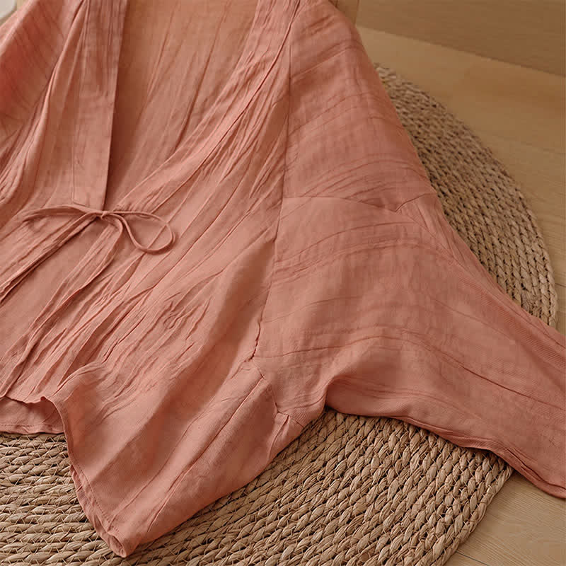 Buddha Stones Kimono estivo casual da donna in stile boho con pieghe e coulisse, tinta unita. - image 28