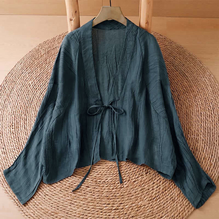 Buddha Stones Kimono estivo casual da donna in stile boho con pieghe e coulisse, tinta unita. - Verde acqua - US14, UK/AU18, EU46 (2XL) - image 10