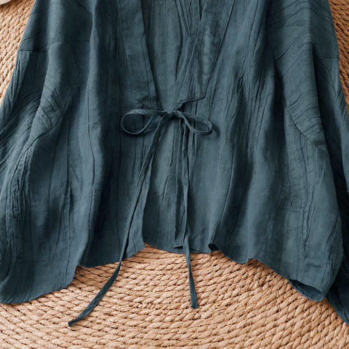 Buddha Stones Kimono estivo casual da donna in stile boho con pieghe e coulisse, tinta unita. - image 15