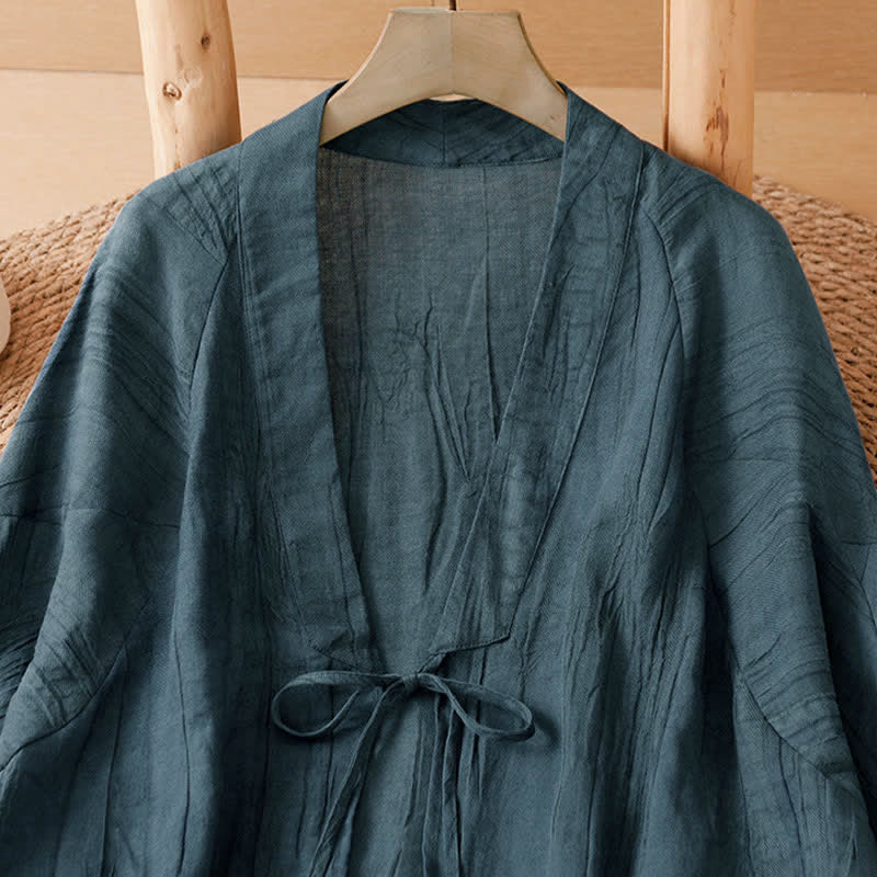 Buddha Stones Kimono estivo casual da donna in stile boho con pieghe e coulisse, tinta unita. - image 12