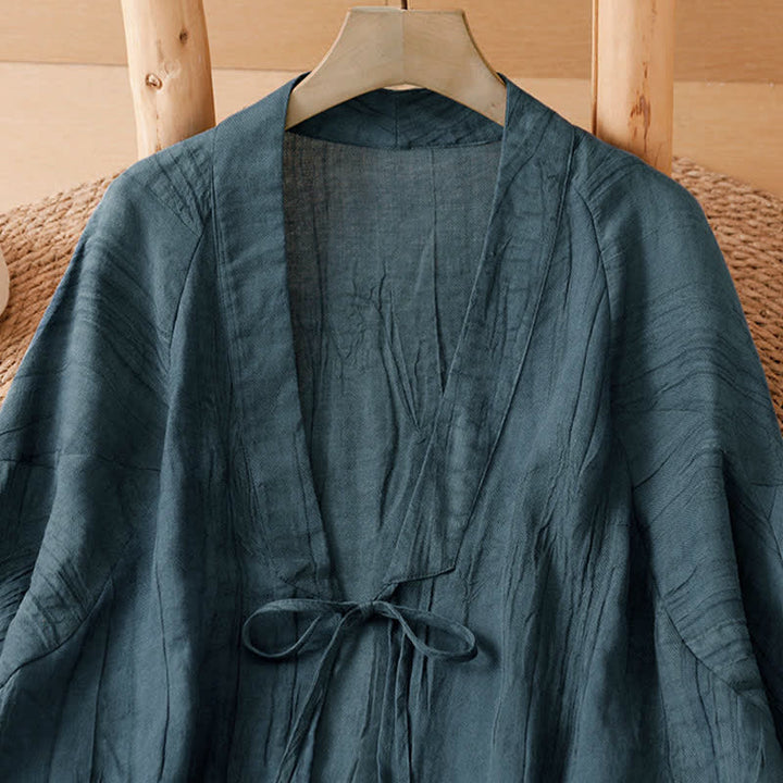 Buddha Stones Kimono estivo casual da donna in stile boho con pieghe e coulisse, tinta unita. - image 12