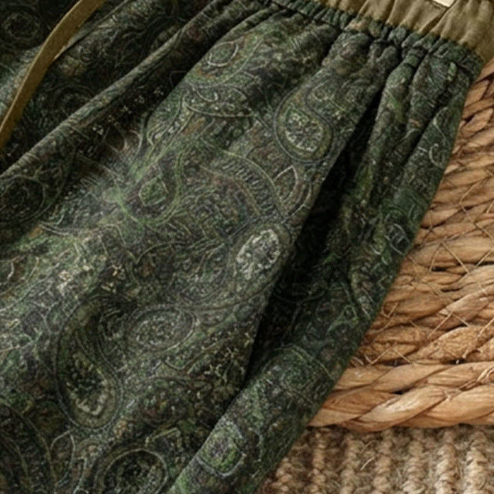 Buddha Stones Pantaloni lunghi da donna a gamba larga con coulisse, stile boho, verdi, con motivo astratto, per primavera/estate. Pantaloni a gamba larga con tasca. - image 7