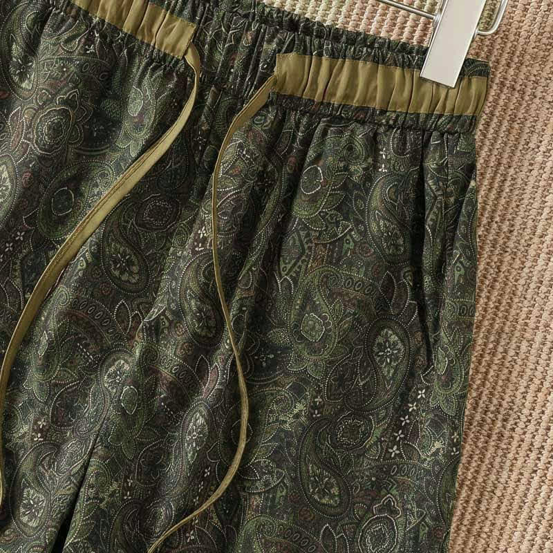 Buddha Stones Pantaloni lunghi da donna a gamba larga con coulisse, stile boho, verdi, con motivo astratto, per primavera/estate. Pantaloni a gamba larga con tasca. - image 5