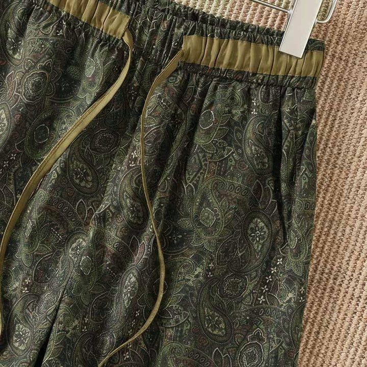 Buddha Stones Pantaloni lunghi da donna a gamba larga con coulisse, stile boho, verdi, con motivo astratto, per primavera/estate. Pantaloni a gamba larga con tasca. - image 5