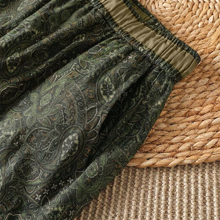 Buddha Stones Pantaloni lunghi da donna a gamba larga con coulisse, stile boho, verdi, con motivo astratto, per primavera/estate. Pantaloni a gamba larga con tasca. - image 6