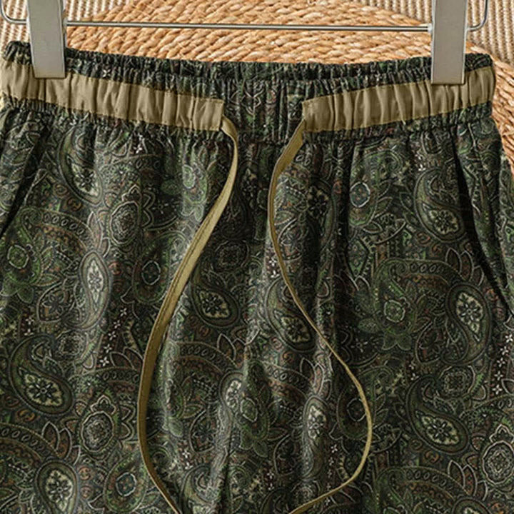 Buddha Stones Pantaloni lunghi da donna a gamba larga con coulisse, stile boho, verdi, con motivo astratto, per primavera/estate. Pantaloni a gamba larga con tasca. - image 3