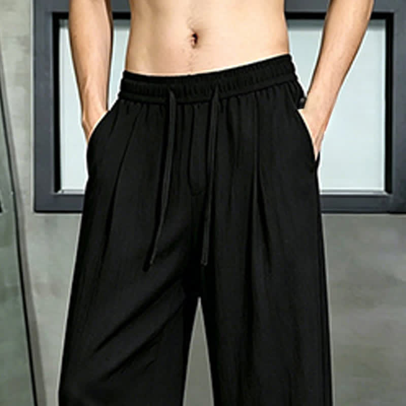 Buddha Stones Pantaloni lunghi da uomo a gamba dritta, tinta unita, con coulisse, ideali per primavera/estate e tempo libero, con tasca. - image 11