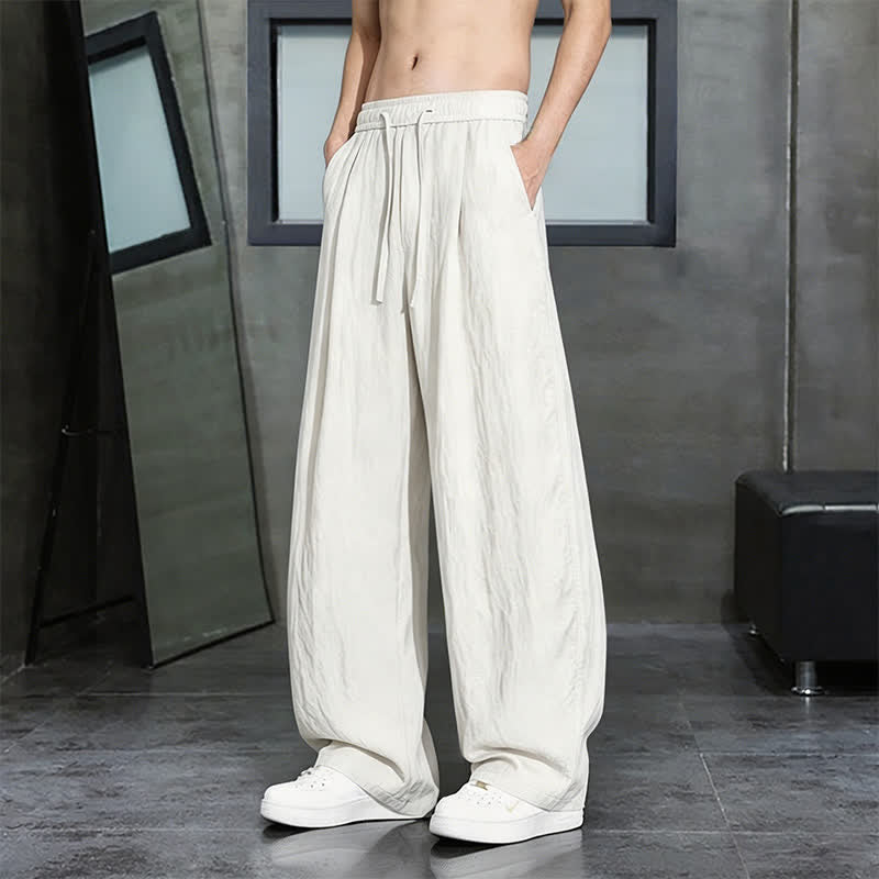 Buddha Stones Pantaloni lunghi da uomo a gamba dritta, tinta unita, con coulisse, ideali per primavera/estate e tempo libero, con tasca. - Bianco - US/UK/AU46, EU56 (5XL) - image 13