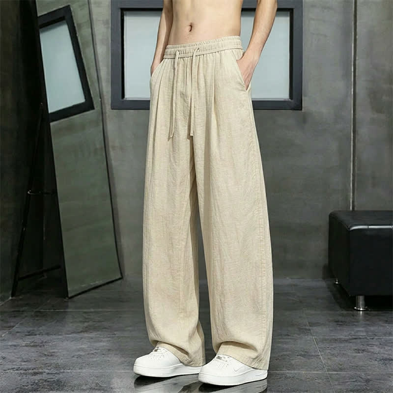 Buddha Stones Pantaloni lunghi da uomo a gamba dritta, tinta unita, con coulisse, ideali per primavera/estate e tempo libero, con tasca. - image 1