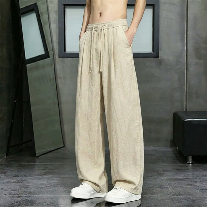 Buddha Stones Pantaloni lunghi da uomo a gamba dritta, tinta unita, con coulisse, ideali per primavera/estate e tempo libero, con tasca. - image 1