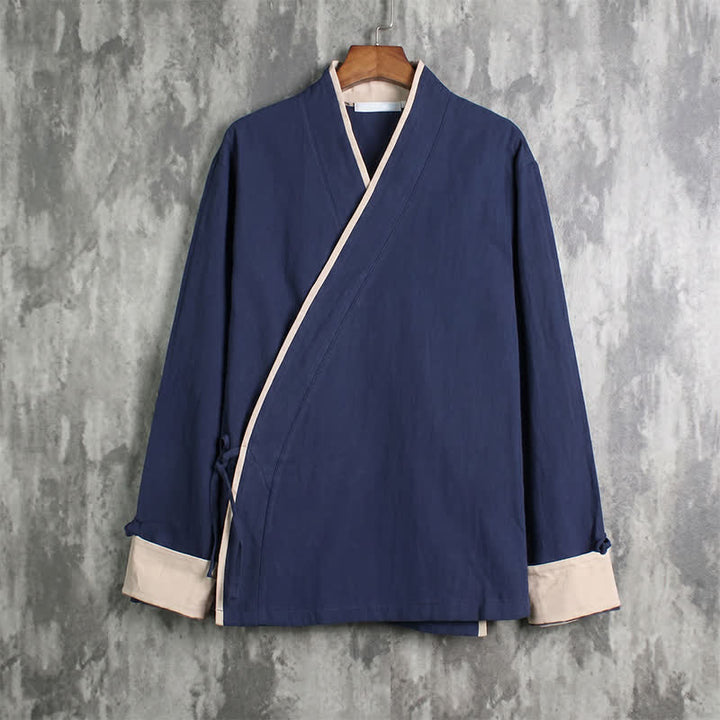 Buddha Stones Kimono da uomo tinta unita, stile casual primavera/autunno, con coulisse e finiture a contrasto. - Marina - US/UK/AU46, EU56 (5XL) - image 10