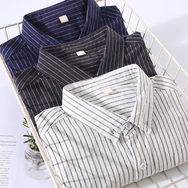 Buddha Stones Camicia da uomo a maniche lunghe, casual, minimalista, con bottoni e righe verticali, con taschino applicato, ideale per primavera e autunno. - image 13