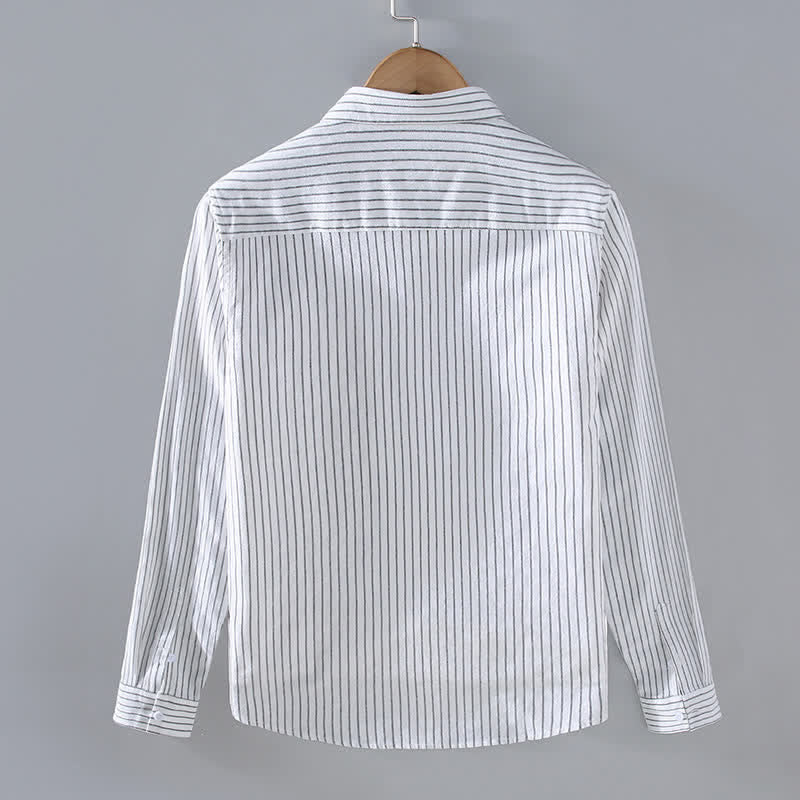 Buddha Stones Camicia da uomo a maniche lunghe, casual, minimalista, con bottoni e righe verticali, con taschino applicato, ideale per primavera e autunno. - image 1
