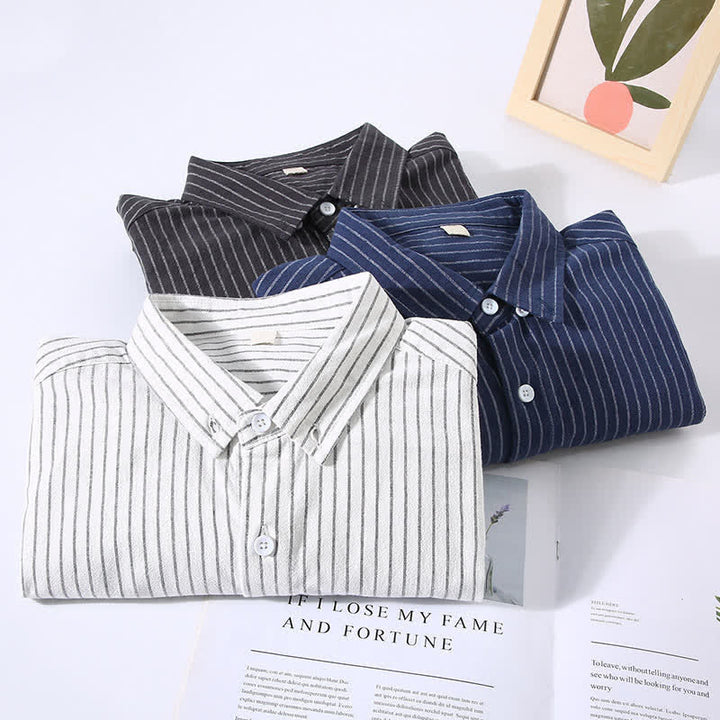 Buddha Stones Camicia da uomo a maniche lunghe, casual, minimalista, con bottoni e righe verticali, con taschino applicato, ideale per primavera e autunno. - image 14