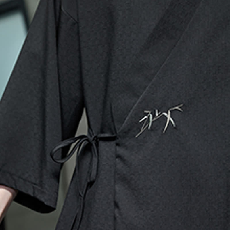 Buddha Stones Kimono da uomo estivo in stile Tang, minimalista, con coulisse, in bambù, tinta unita, maniche a tre quarti. - image 20