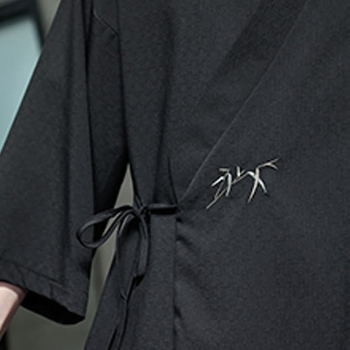 Buddha Stones Kimono da uomo estivo in stile Tang, minimalista, con coulisse, in bambù, tinta unita, maniche a tre quarti. - image 20