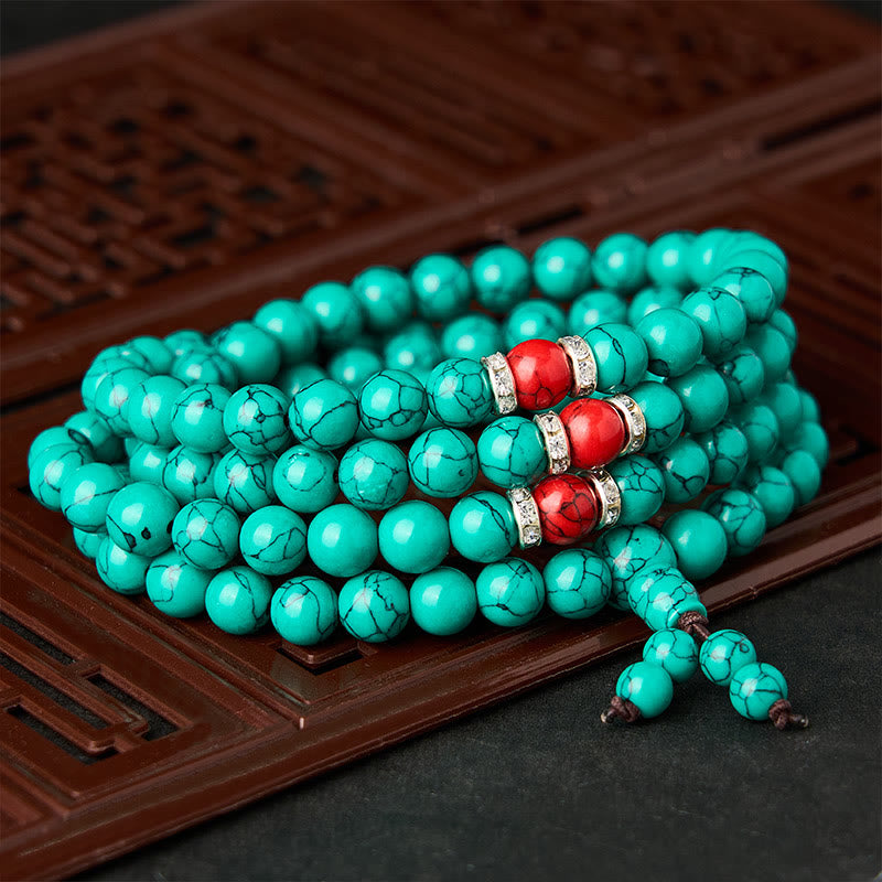 Buddha Stones Mala protettiva multi-avvolgimento con 108 perle ispirata al turchese - 10 mm - image 0