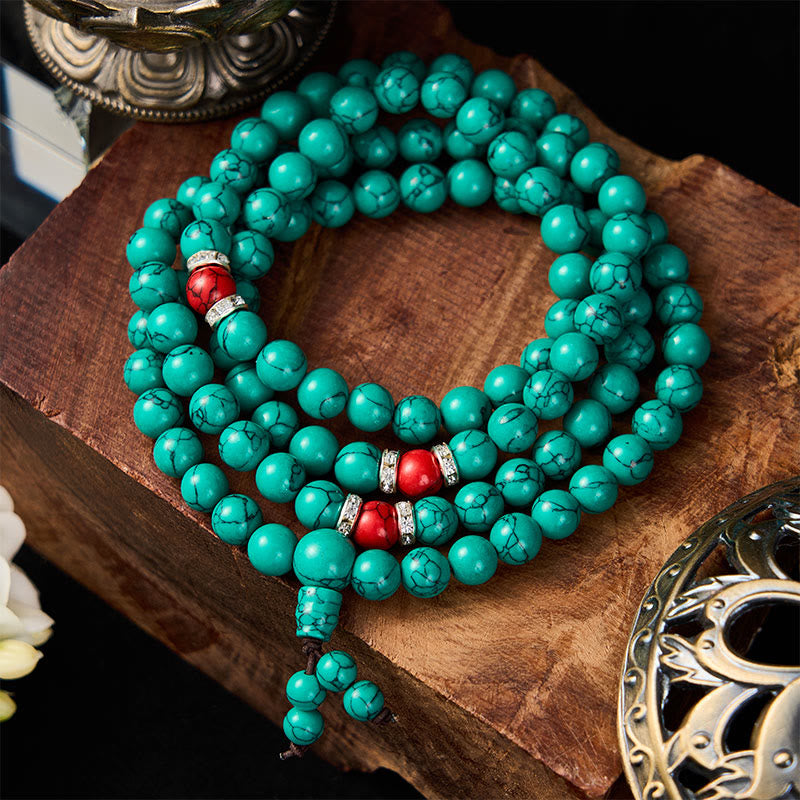 Buddha Stones Mala protettiva multi-avvolgimento con 108 perle ispirata al turchese - image 1