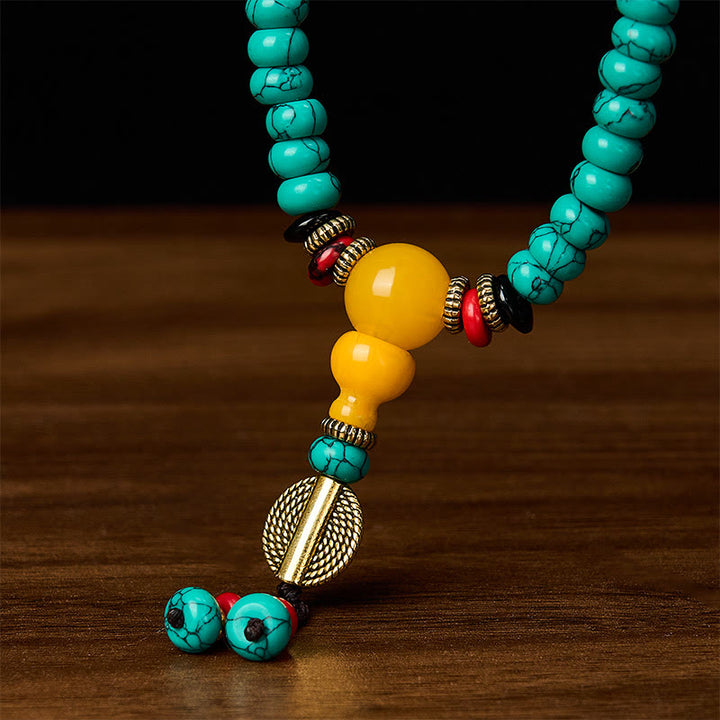 Buddha Stones Mala di comunicazione e prosperità con perline Dzi e abaco turchesi - image 5
